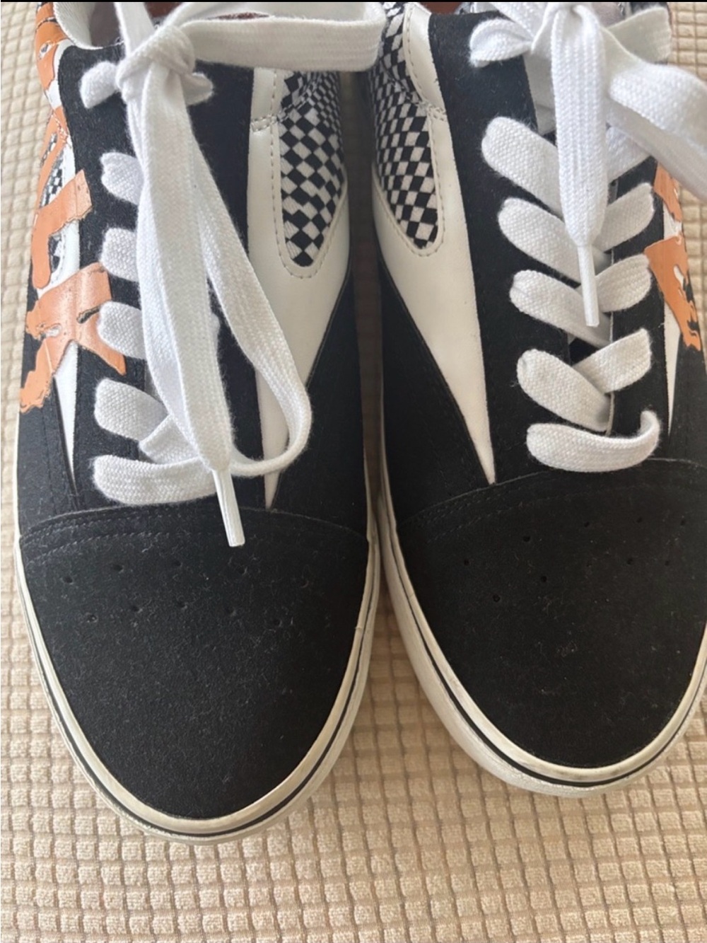 Airwalk Black Low-Top Sneakers with Orange Checkerboard Drip Detail - Picture 10 of 12
